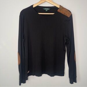 Lauren Ralph Lauren Long Sleeve Top w Shoulder Zipper Elbow Patches (X-Large)